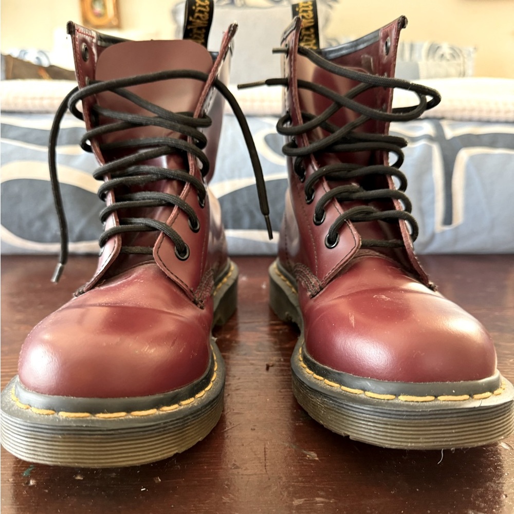 Barely worn 1460 Smooth Leather Lace Up Boots. Cherry Red